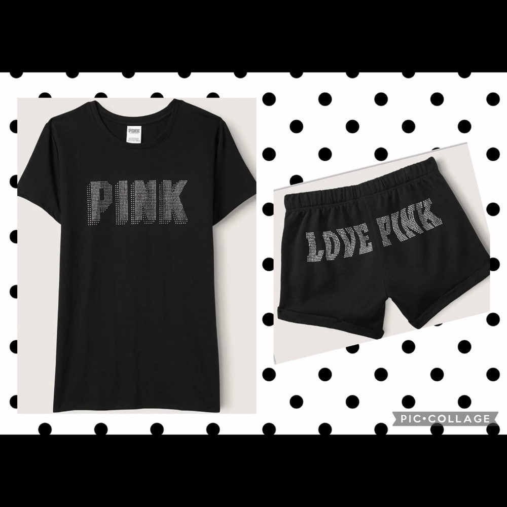 Victoria's Secret PINK Size XL M L Bling Short
Sleeved Tee SHINE SHORTS Outfit